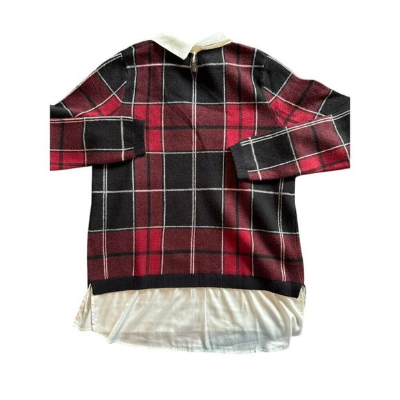 Layered Red Plaid Sweater Tahari Red Tartan w/White satin M - Picture 3 of 8